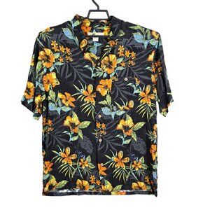 Mens Joe Marlin Black Multicolor Floral Hawaiian Shirt Short Sleeve Button Up XL